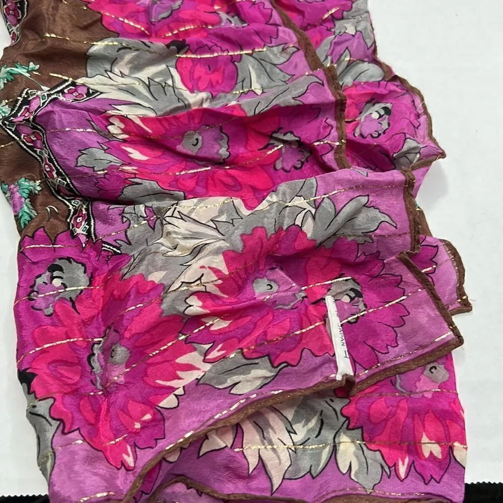 Oscar De la Renta brown and purple silk scarf with metallic details